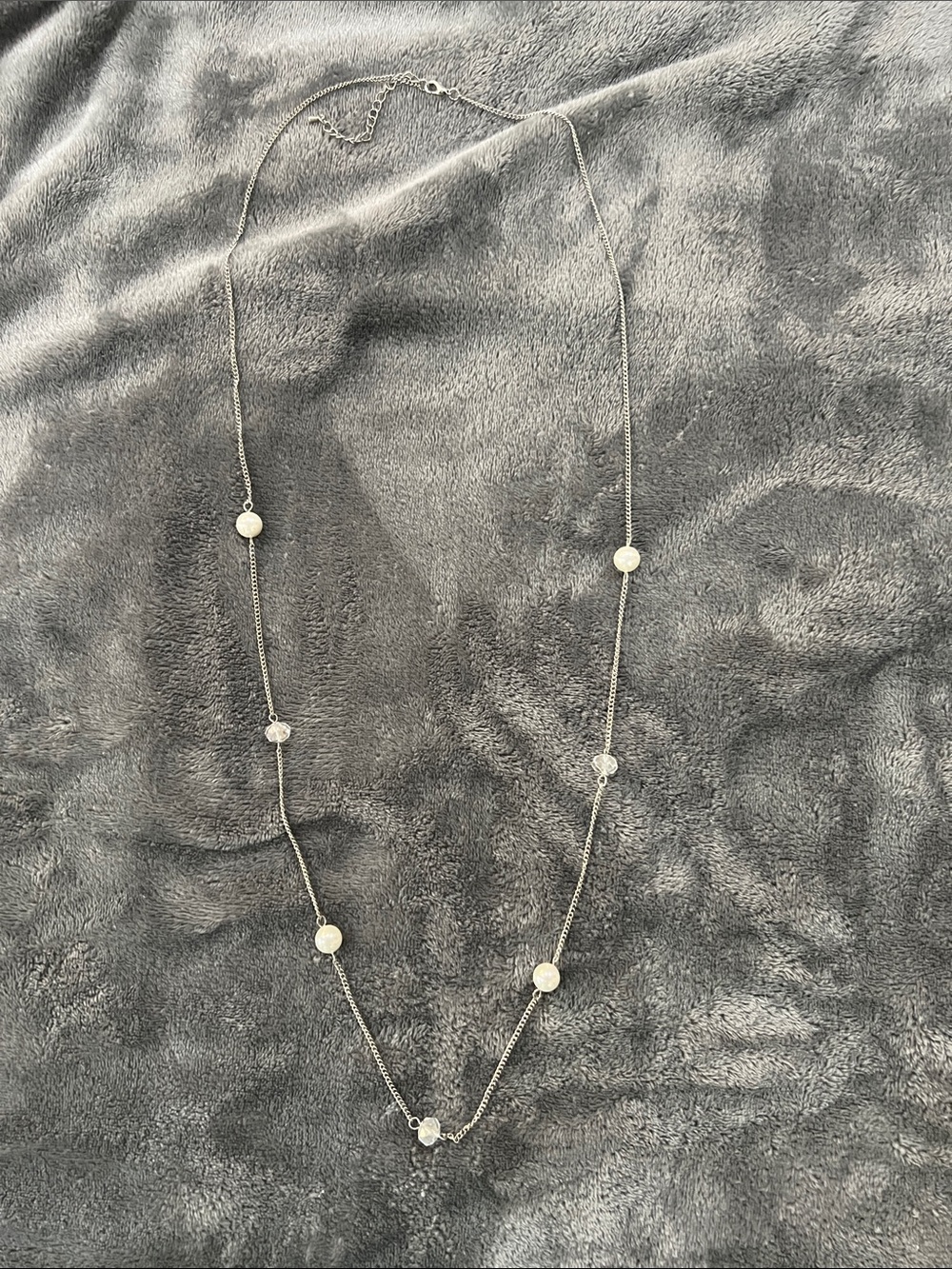 Silver-Tone Layered Necklace with White Crystal Stations